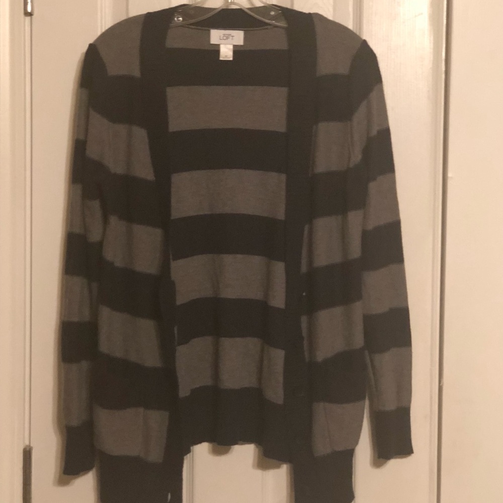 Gray & navy stripe cardigan sweater